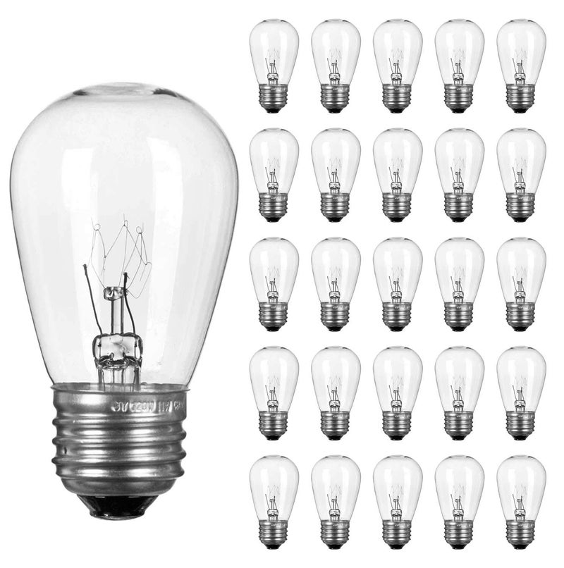 Brightown Pack of 26pcs S14 Light Bulbs for String Lights -11 Watt E26 Medium Candelabra Screw Base S14 Warm Replacement Clear Glass Bulbs for Commercial Grade Outdoor Patio Garden Vintage String Lights - Image 1